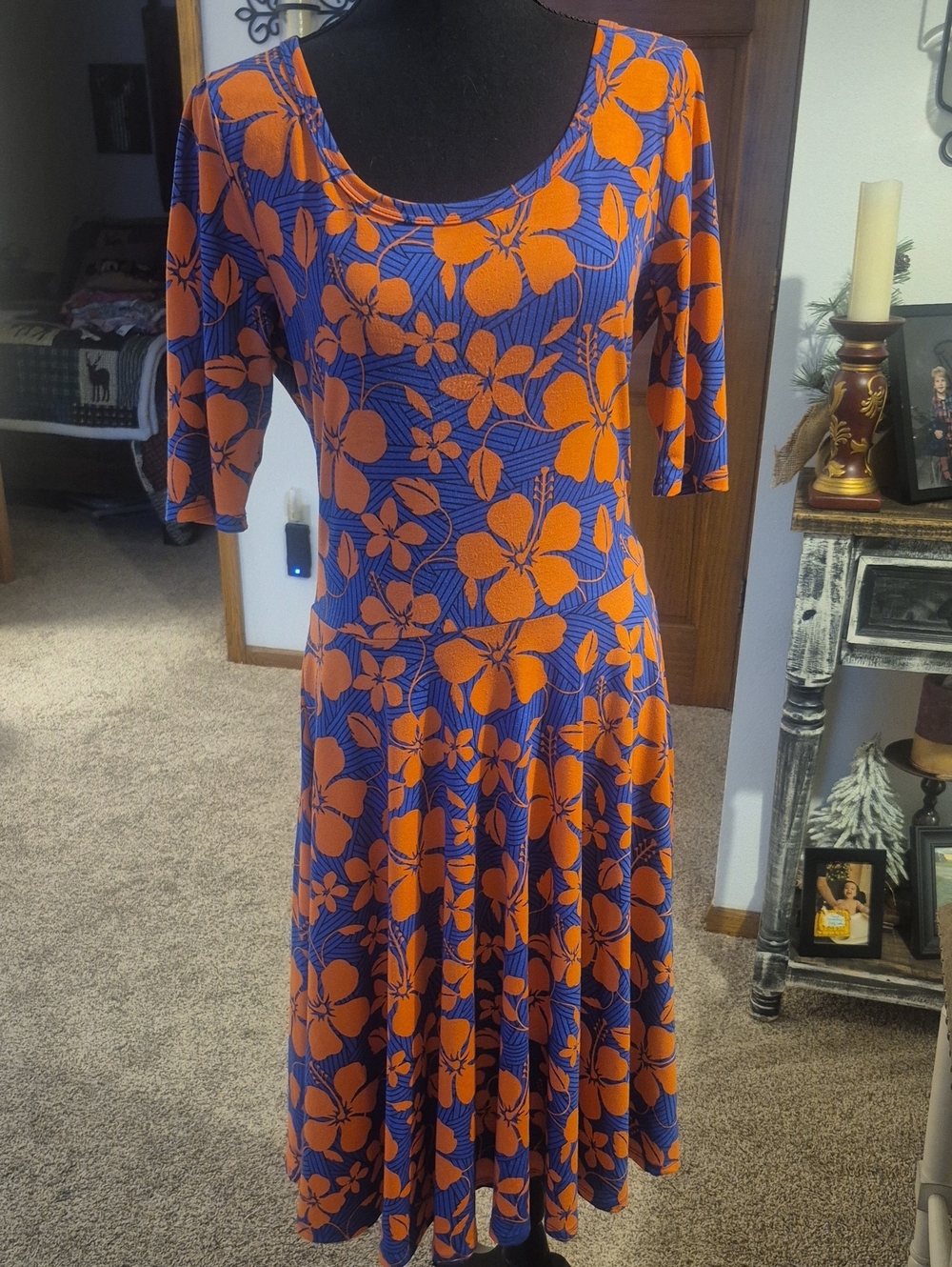 LuLaRoe Blue and Orange Floral Midi Dress